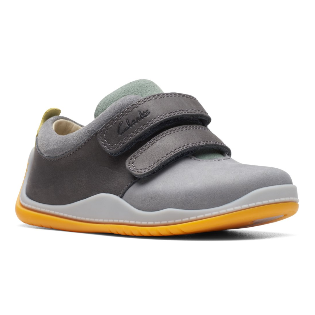 Clarks Noodle Fun Toddler Shoes Grey Green Combi Size 4.5 F