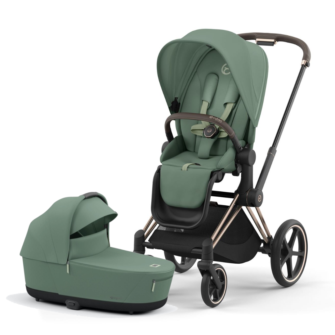 Cybex Priam Pushchair Lux Carrycot Leaf Green Rose Gold From 0 22kg Free Delivery Direct 4 Baby