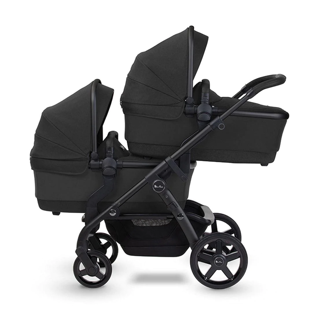 Silver Cross Wave Twin Pushchair Carrycot Onyx Black Tandem Pram Free Delivery Direct 4 Baby