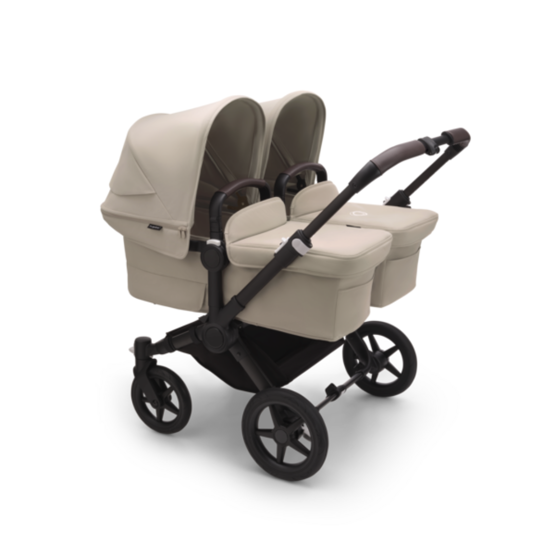 Bugaboo Donkey 5 Twin Pushchair Carrycot with Maxi Cosi Cabriofix i Size Travel System Black Desert Taupe
