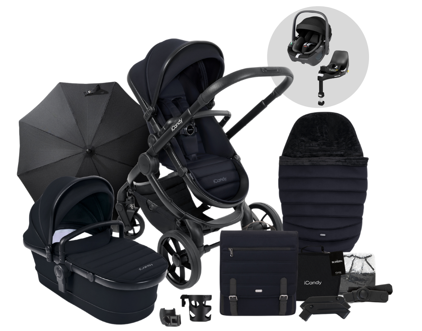 iCandy Peach 7 Pushchair Maxi Cosi Pebble 360 Travel System Bundle Black Edition