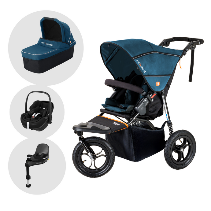 Out'n'About Nipper Single V5 Travel System with Maxi-Cosi Pebble 360 Pro | Highland Blue