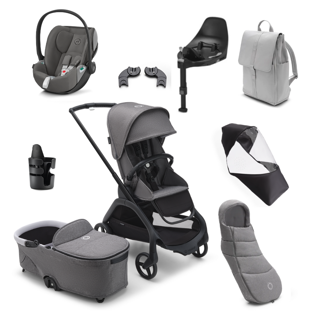 Bugaboo Dragonfly Ultimate Bundle with Cybex Cloud T Car Seat - Graphite with Grey Melange
