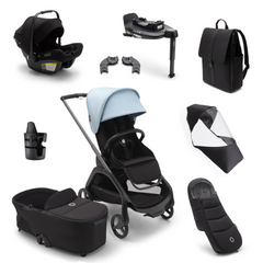 Bugaboo Dragonfly Ultimate Bundle with Turtle 360 Car Seat - Graphite/Midnight Black with Skyline Blue