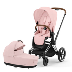 Cybex Priam Pushchair & Lux Carrycot | Peach Pink & Chrome (Brown Handle)