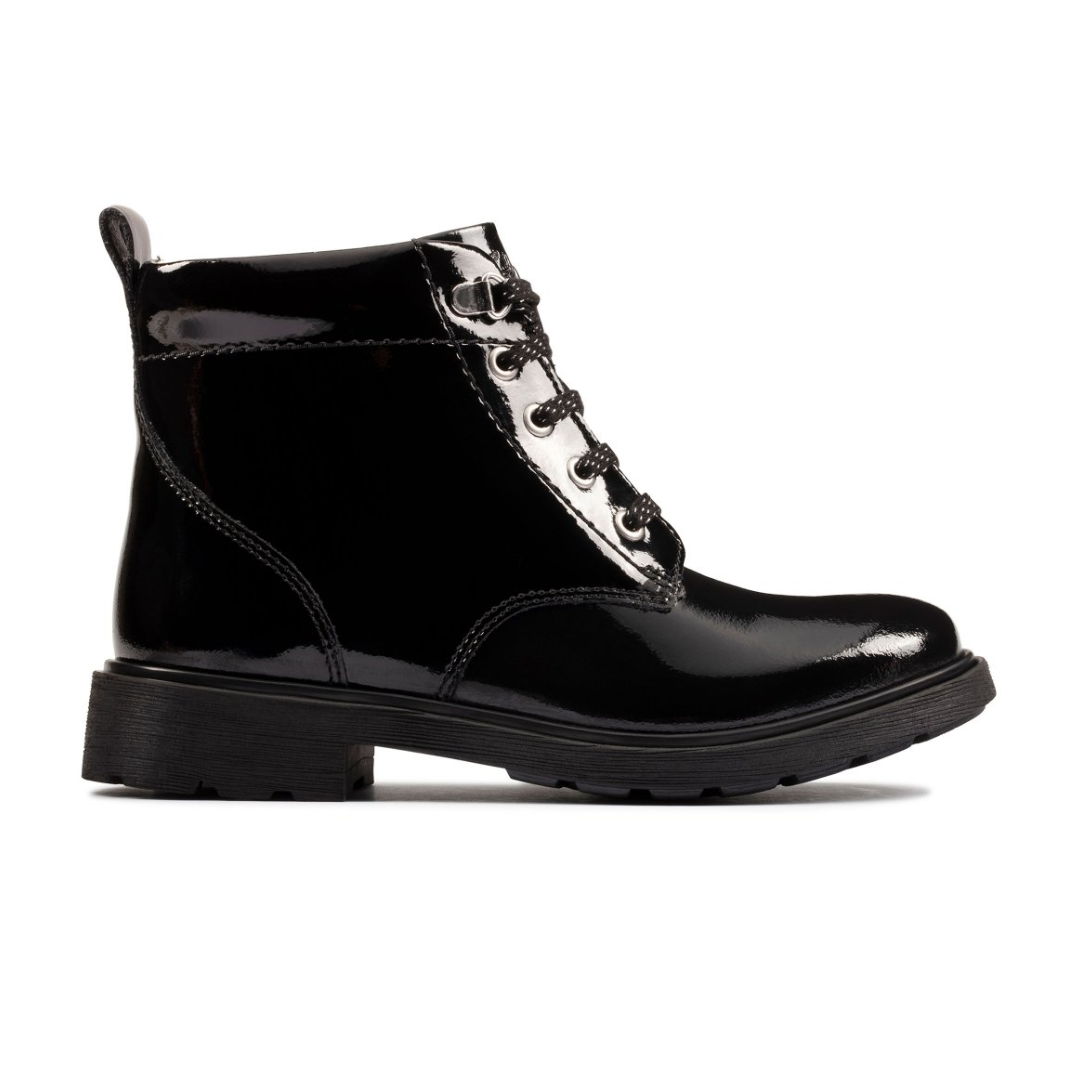 Clarks Astrol Lace Toddler Boots | Black Patent 