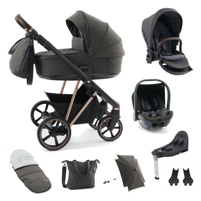 Babystyle Prestige 13 Piece Vogue Travel System - Earth with Copper Gold Chassis (Brown Handle)