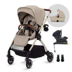 Silver Cross Dune Pushchair, First Bed Folding Carrycot & Dream i-Size Travel Pack - Stone