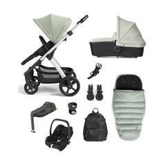 Silver Cross Tide Pushchair, Maxi-Cosi Cabriofix i-Size Car Seat & Accessory Bundle | Sage - Silver Chassis