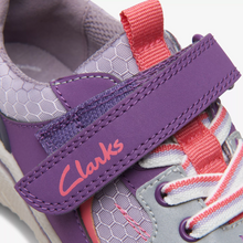 Load image into Gallery viewer, Clarks Feather Jump Kids Trainers | Purple Combi | Size 8 F
