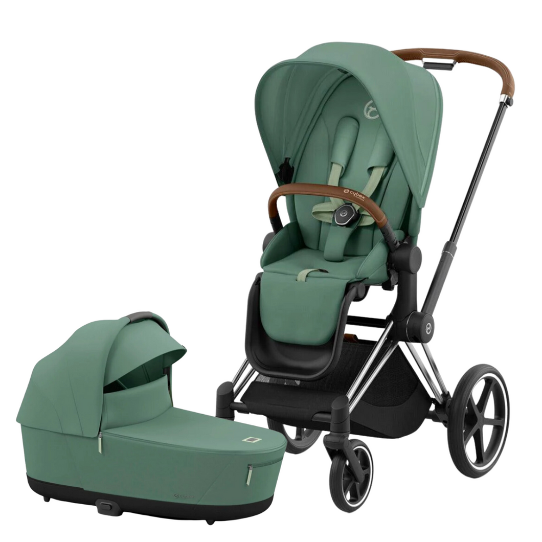 Cybex Priam Pushchair & Lux Carrycot | Leaf Green & Chrome (Brown Handle)
