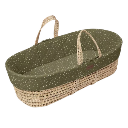 Little Green Sheep Quilted Moses Basket & Stand Bundle | Juniper Green Rice Print