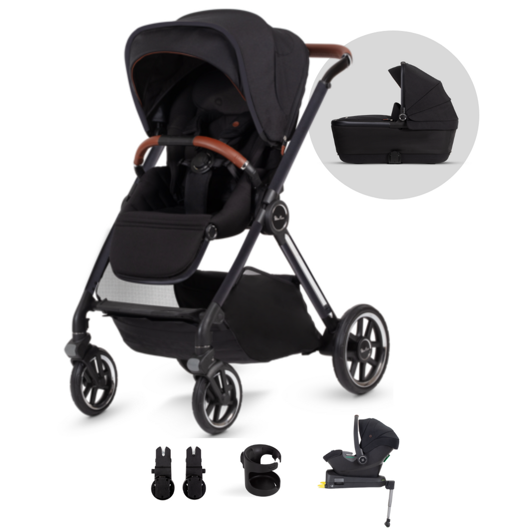 Silver Cross Reef Pushchair, First Bed Folding Carrycot & Dream i-Size Travel Pack - Orbit Black