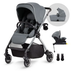 Silver Cross Dune Pushchair, First Bed Folding Carrycot & Dream i-Size Travel Pack - Glacier Grey