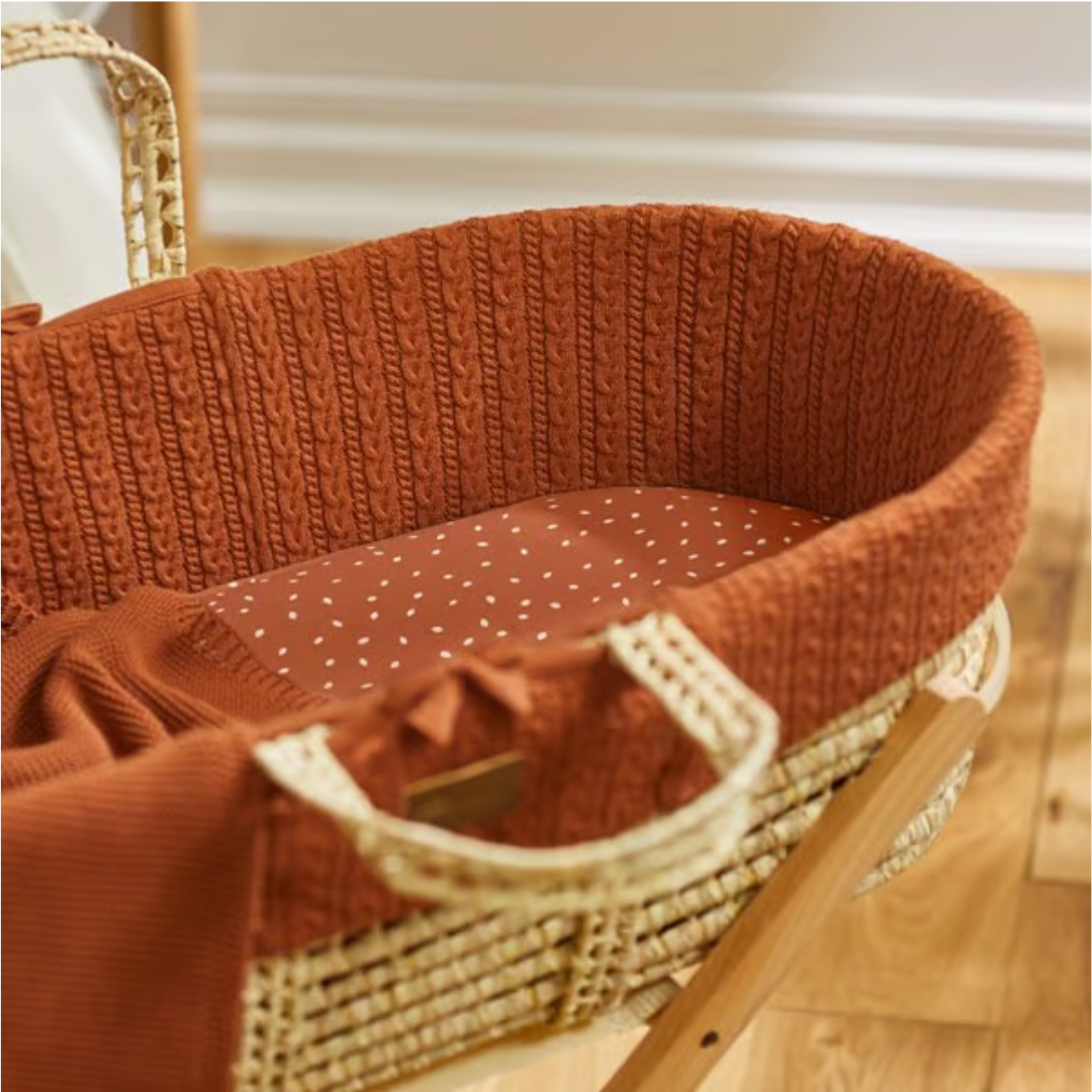 Little Green Sheep Knitted Moses Basket & Rocking Stand Bundle | Terracotta