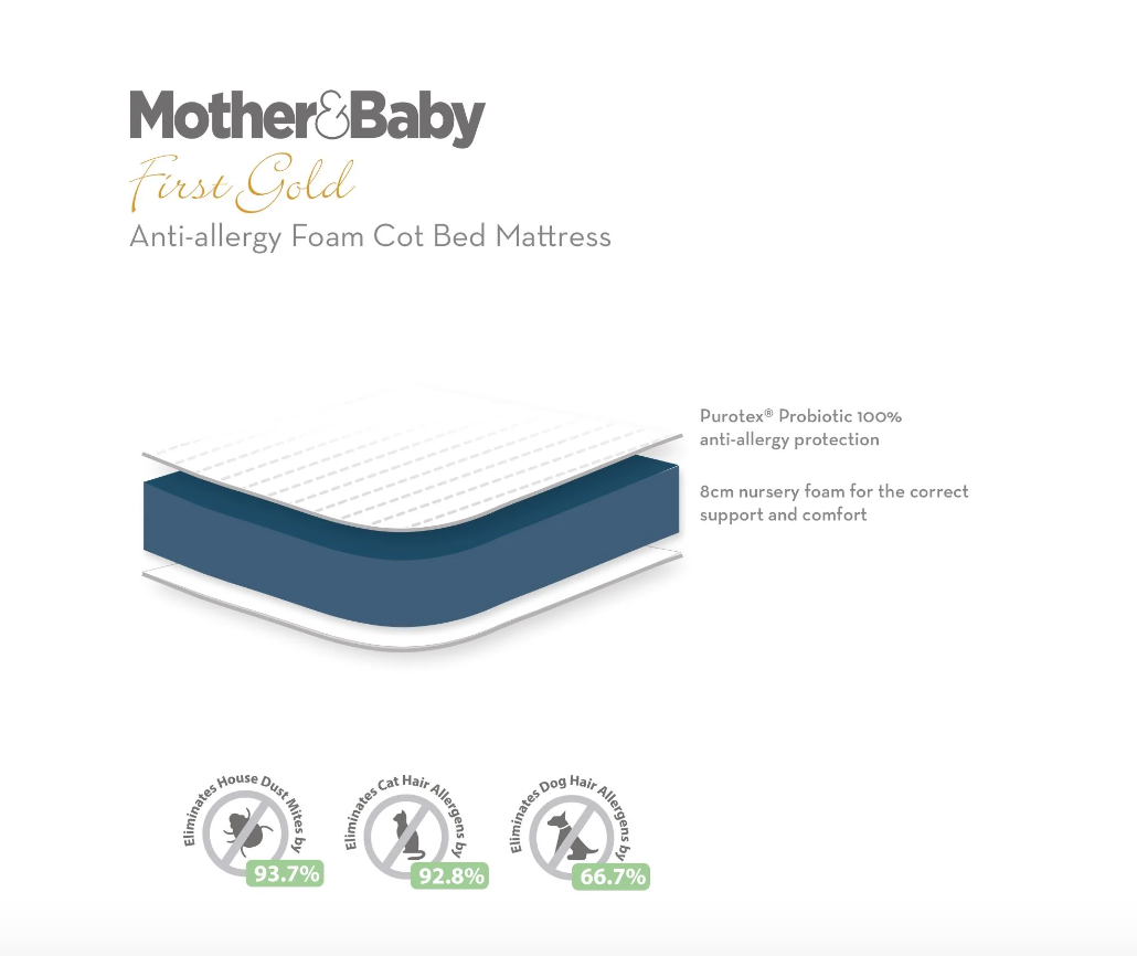 Mother & Baby First Gold Anti-Allergy Foam Cot Mattress (120cm x 60cm)