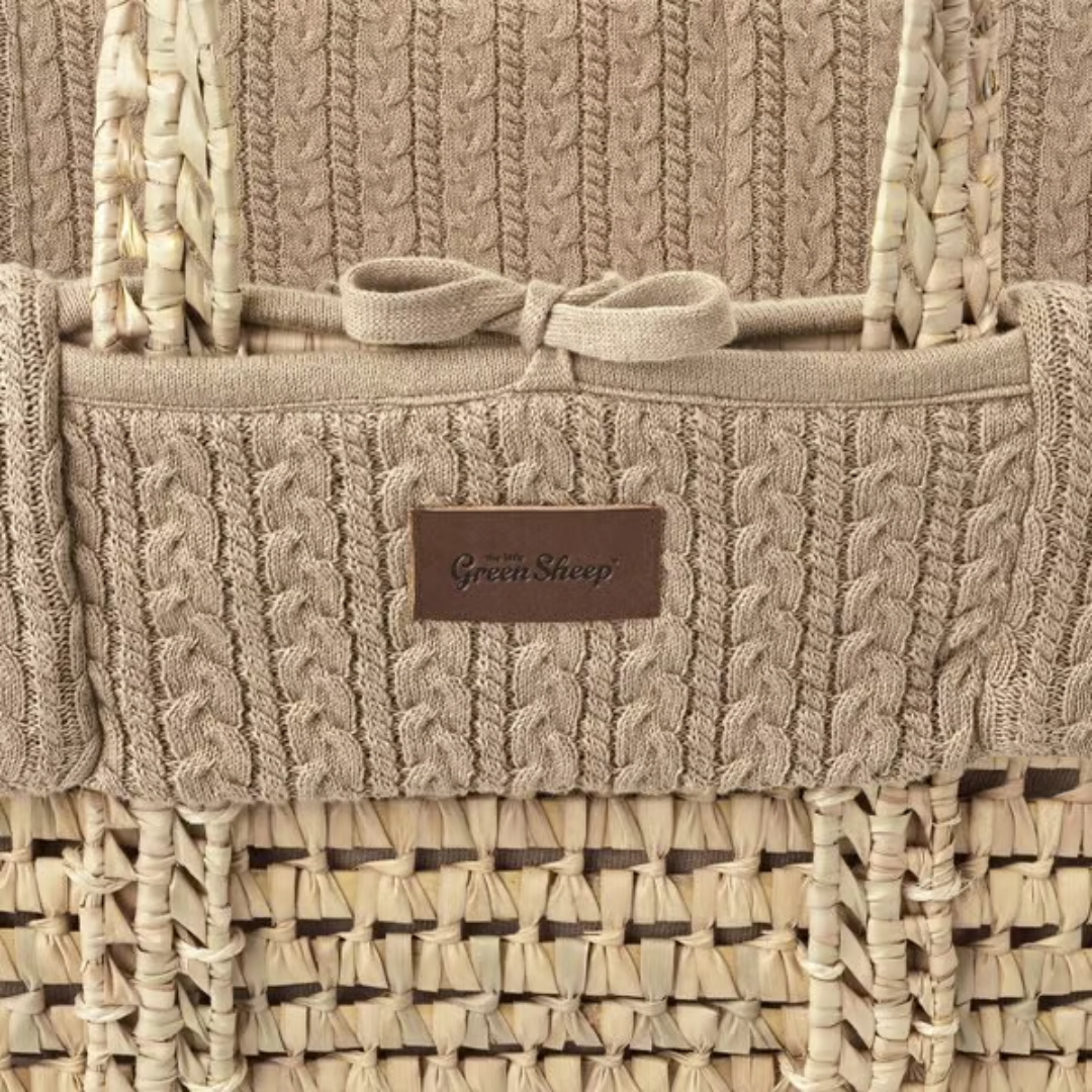 Little Green Sheep Organic Knitted Moses Basket & Mattress | Truffle