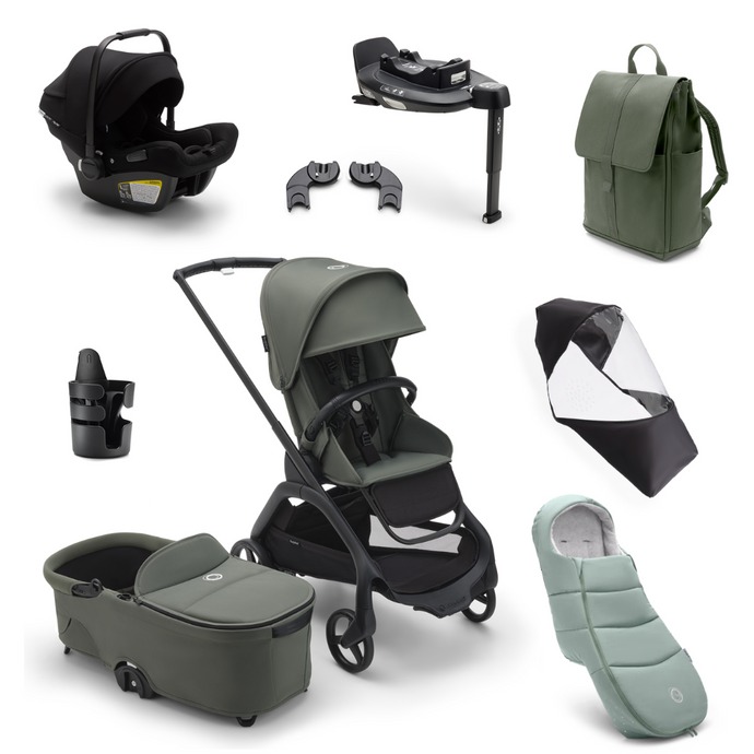 Bugaboo Dragonfly Ultimate Bundle with Turtle 360 Car Seat  - Black with Forest Green