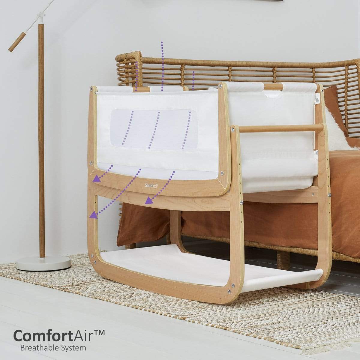 SnuzPod4 Bedside Crib Starter Bundle - Natural (Grey Sheets)