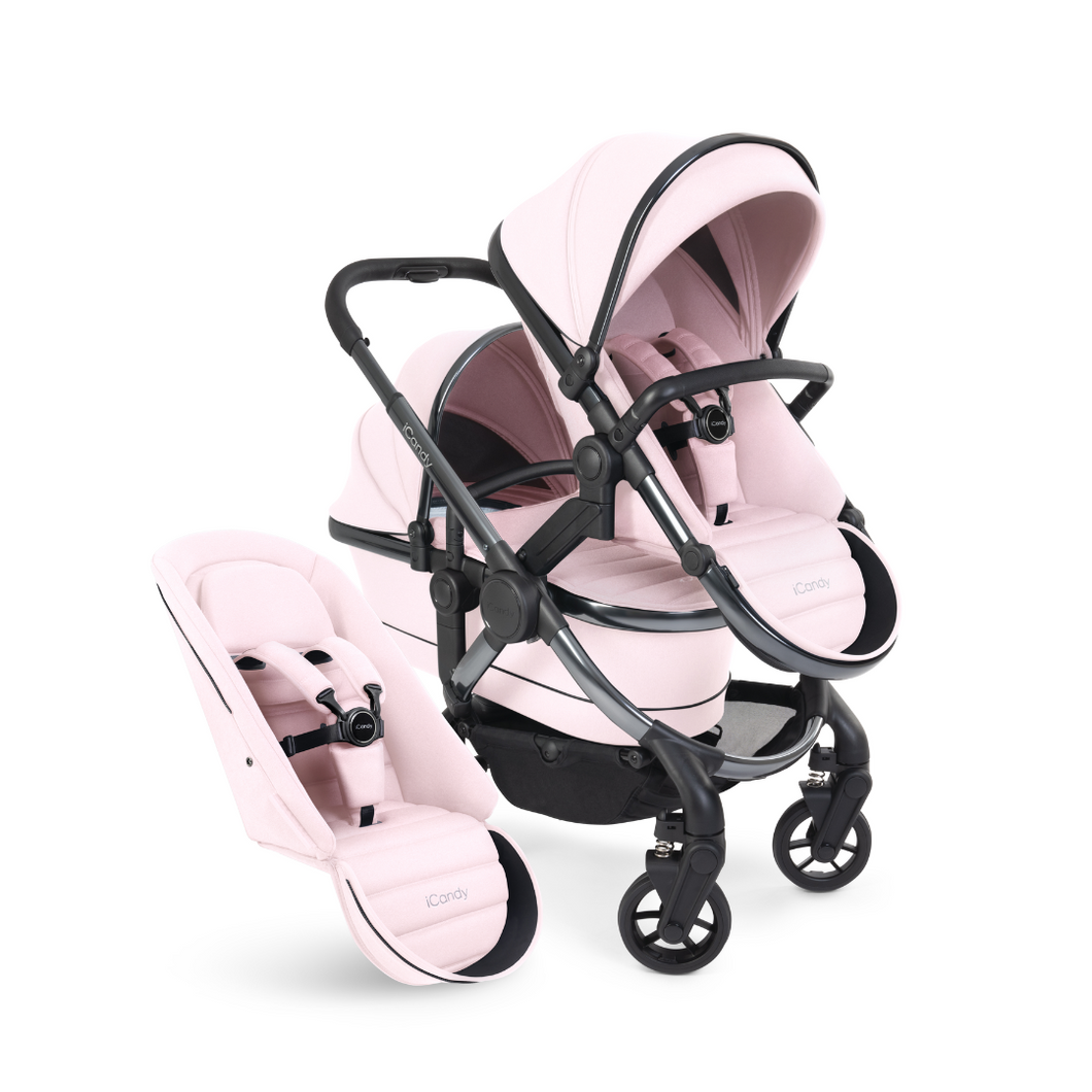 iCandy Peach 7 Double Pushchair Carrycot Blush on Phantom