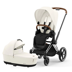 Cybex Priam Pushchair & Lux Carrycot | Off White & Chrome (Brown Handle)