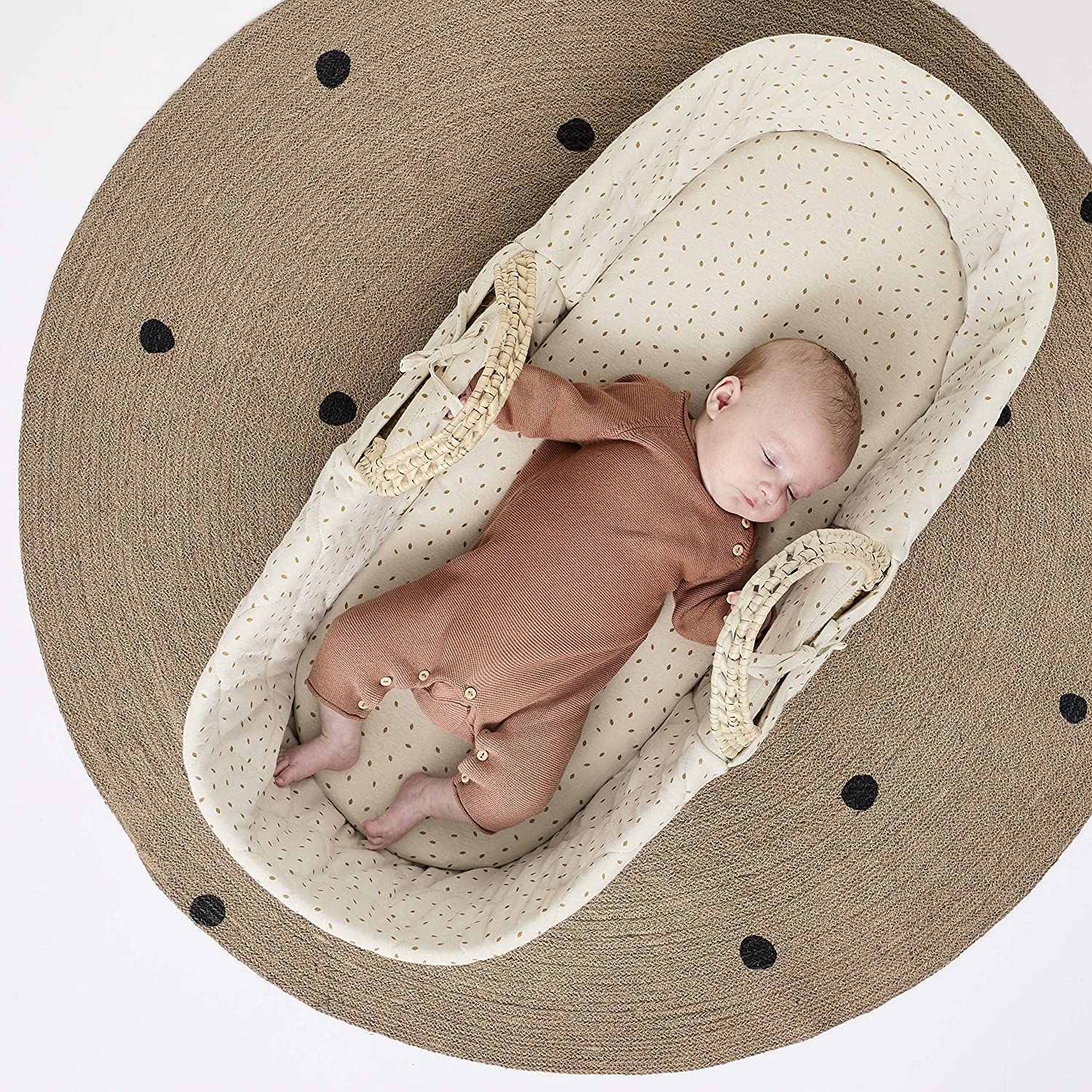 The Little Green Sheep Quilted Moses Basket & Rocking Stand | Printed Linen