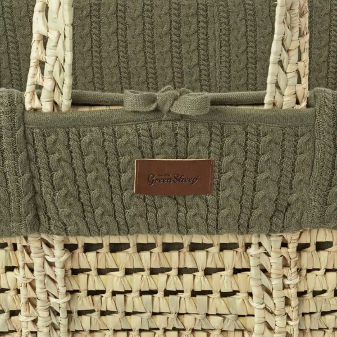 Little Green Sheep Knitted Moses Basket and Static Stand Bundle | Juniper Green