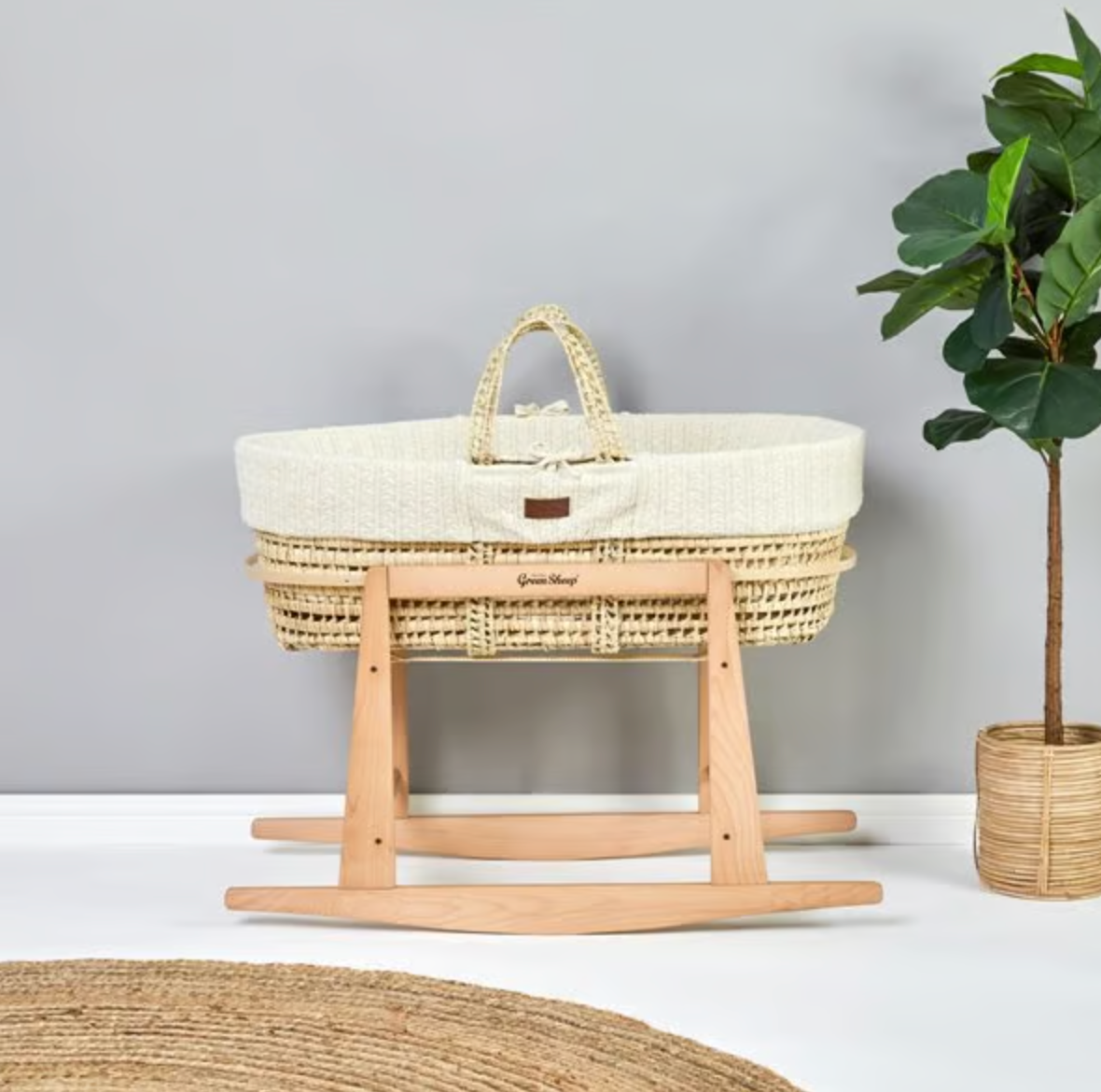 The little Green Sheep Moses basket Rocking Stand Linen