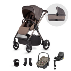 Silver Cross Reef Pushchair, First Bed Folding Carrycot & Maxi-Cosi Pebble 360 Travel Pack - Earth