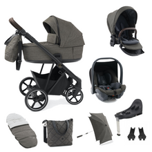 Load image into Gallery viewer, Babystyle Prestige 13 Piece Vogue Travel System - Mountain Grey with Black Chassis (Brown Handle)
