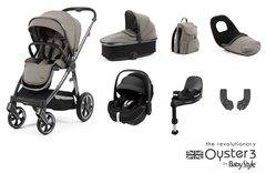 Oyster 3 Luxury 7 Piece Maxi Cosi Pebble Pro 360 Travel System | Stone (Gun Metal Chassis)