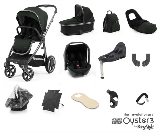 Oyster 3 Ultimate 12 Piece Capsule Travel System | Black Olive (Gun Metal Chassis)