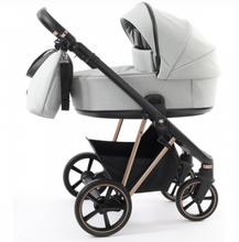 Load image into Gallery viewer, Babystyle Prestige 13 Piece Vogue Travel System - Flint Grey with Copper Gold Chassis (Black Handle)
