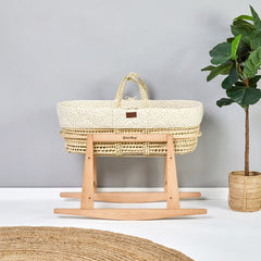 The Little Green Sheep Quilted Moses Basket & Rocking Stand | Printed Linen