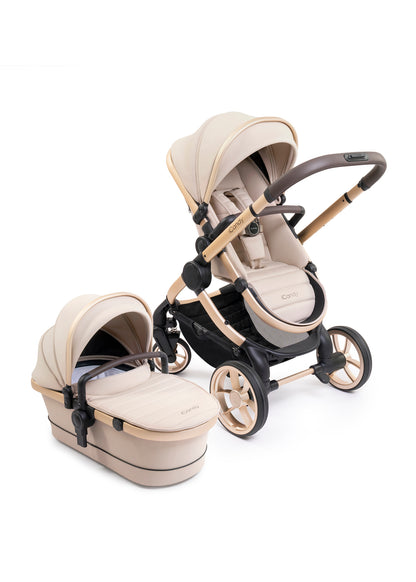 iCandy Peach 7 Pushchair & Carrycot Complete Car Seat Bundle - Biscotti | Blonde Chassis