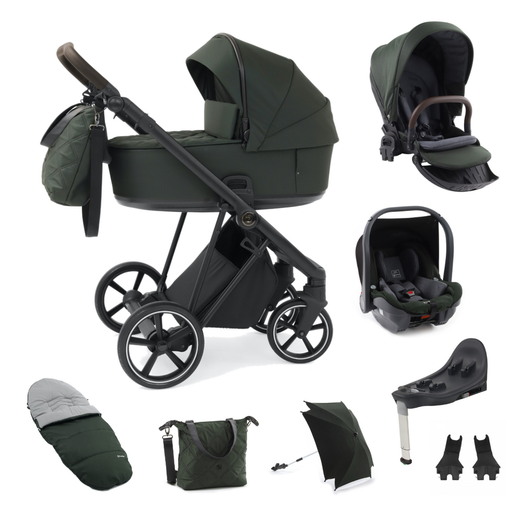 Babystyle Prestige 13 Piece Vogue Travel System - Spruce Green with Black Chassis (Brown Handle)