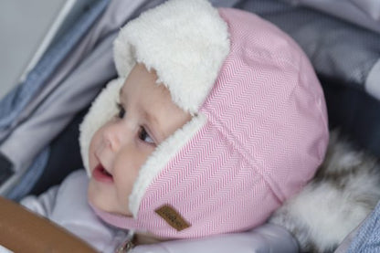 Juddlies Winter Hats Herringbone Pink - Small (0-3 Months)