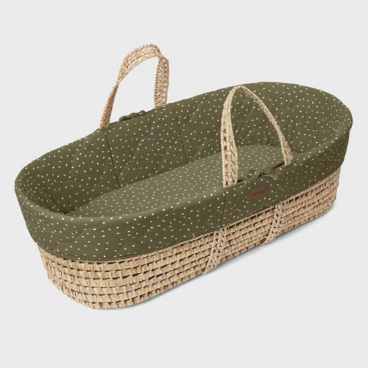 Little Green Sheep Natural Quilted Moses Basket & Mattress | Juniper Rice