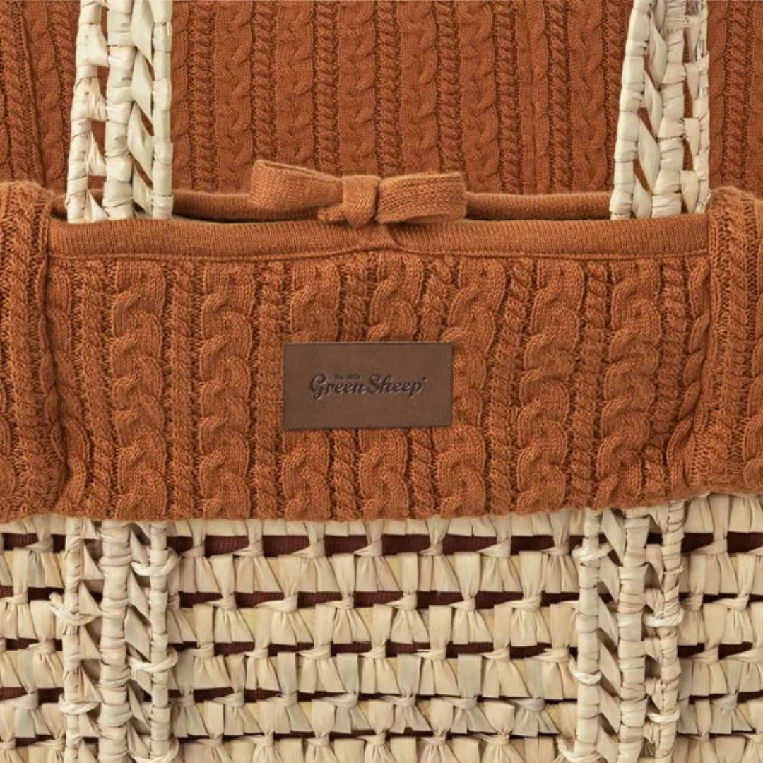 Little Green Sheep Organic Knitted Moses Basket & Mattress | Terracotta