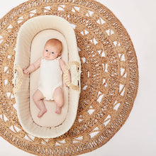 Load image into Gallery viewer, The Little Green Sheep Knitted Moses basket &amp; Rocking Stand | Linen
