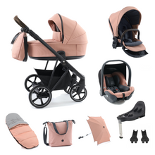Load image into Gallery viewer, Babystyle Prestige 13 Piece Vogue Travel System - Coral with Black Chassis (Brown Handle)
