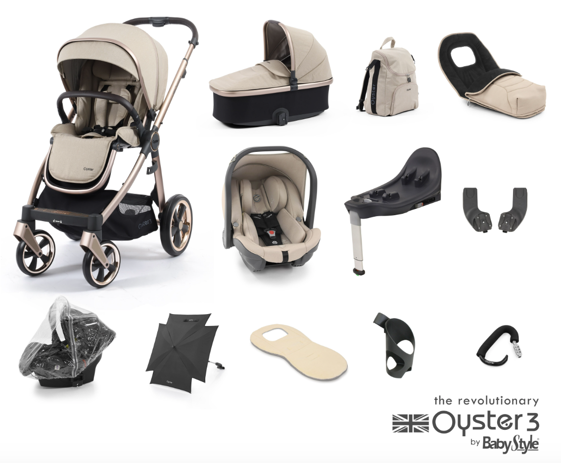 Oyster 3 Ultimate 12 Piece Capsule Travel System | Crème Brulee (Champagne Chassis)