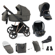 Load image into Gallery viewer, Babystyle Prestige 13 Piece Vogue Travel System - Mountain Grey with Copper Gold Chassis (Brown Handle)
