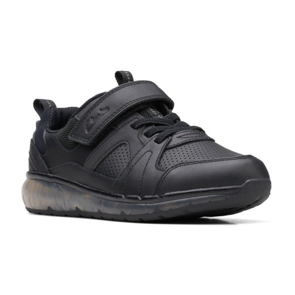 Clarks Spark Beam Kids Trainers | Black Leather