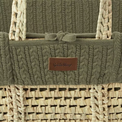 Little Green Sheep Knitted Moses Basket & Rocking Stand Bundle | Juniper Green