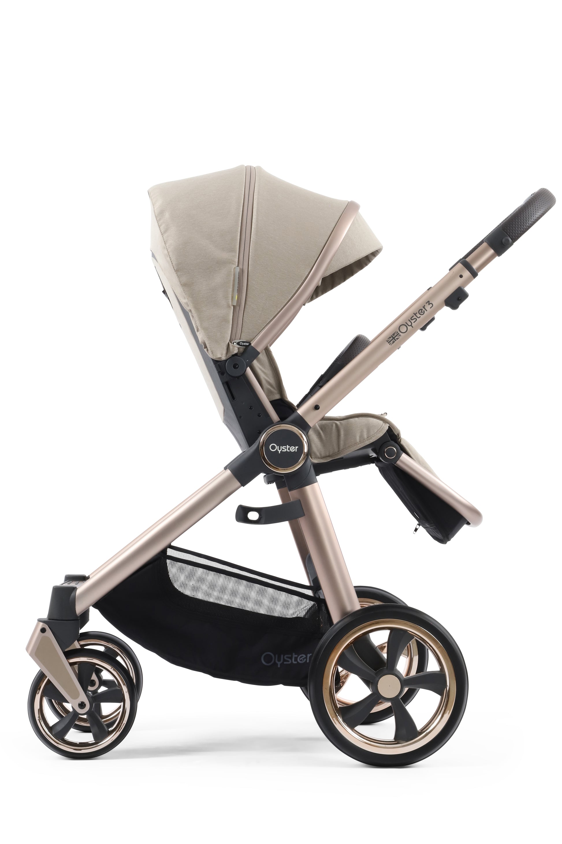 Oyster 3 Ultimate 12 Piece Maxi Cosi Pebble Pro 360 Travel System | Crème Brulee (Champagne Chassis)
