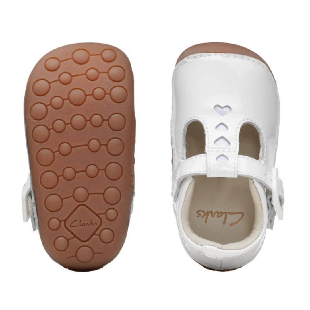 Clarks Tiny Beat Toddler Shoes | White Patent | Size 5 G