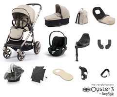 Oyster 3 Ultimate 12 Piece Cybex Cloud T Travel System | Crème Brulee (Champagne Chassis)