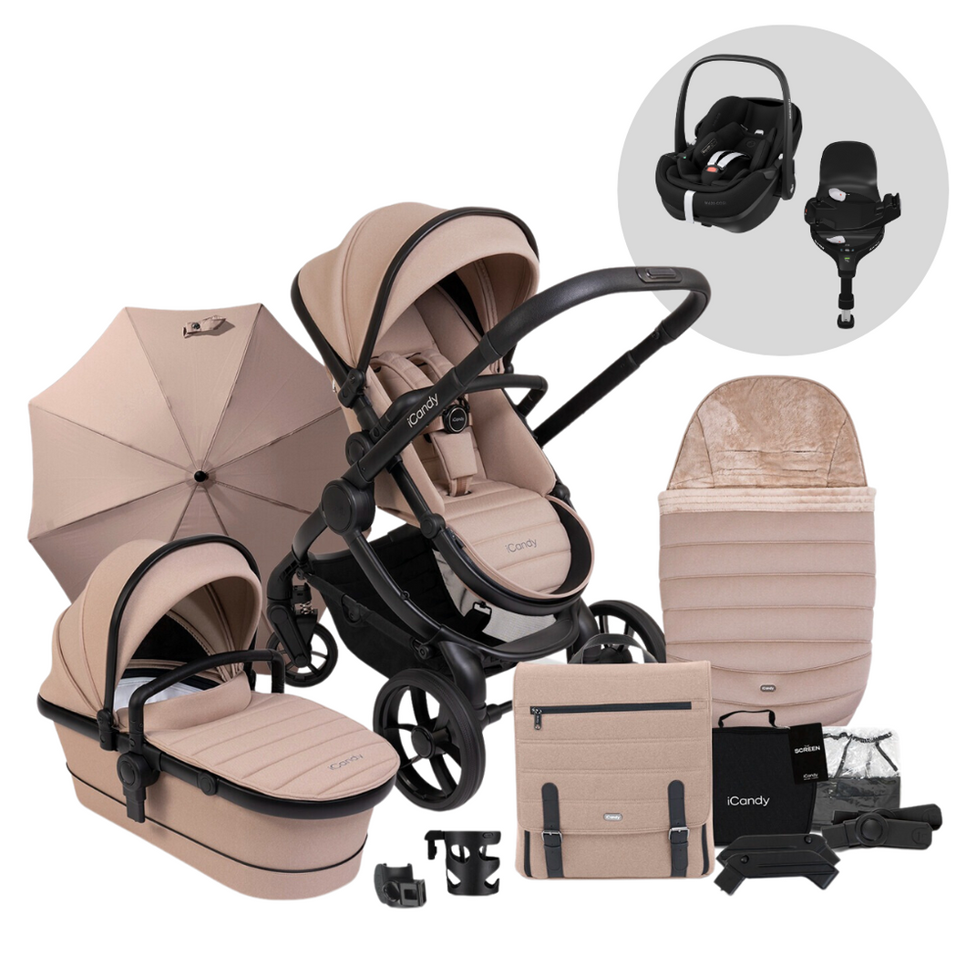 iCandy Peach 7 Pushchair & Maxi Cosi Pebble 360 PRO Travel System Bundle | Cookie on Black