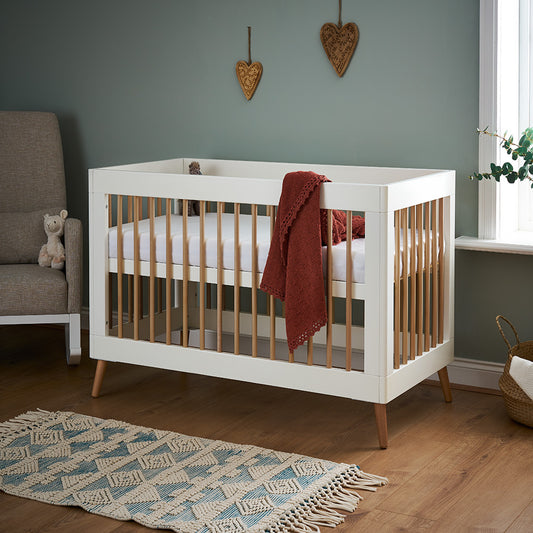 Obaby Maya Mini Cot Bed | White With Natural